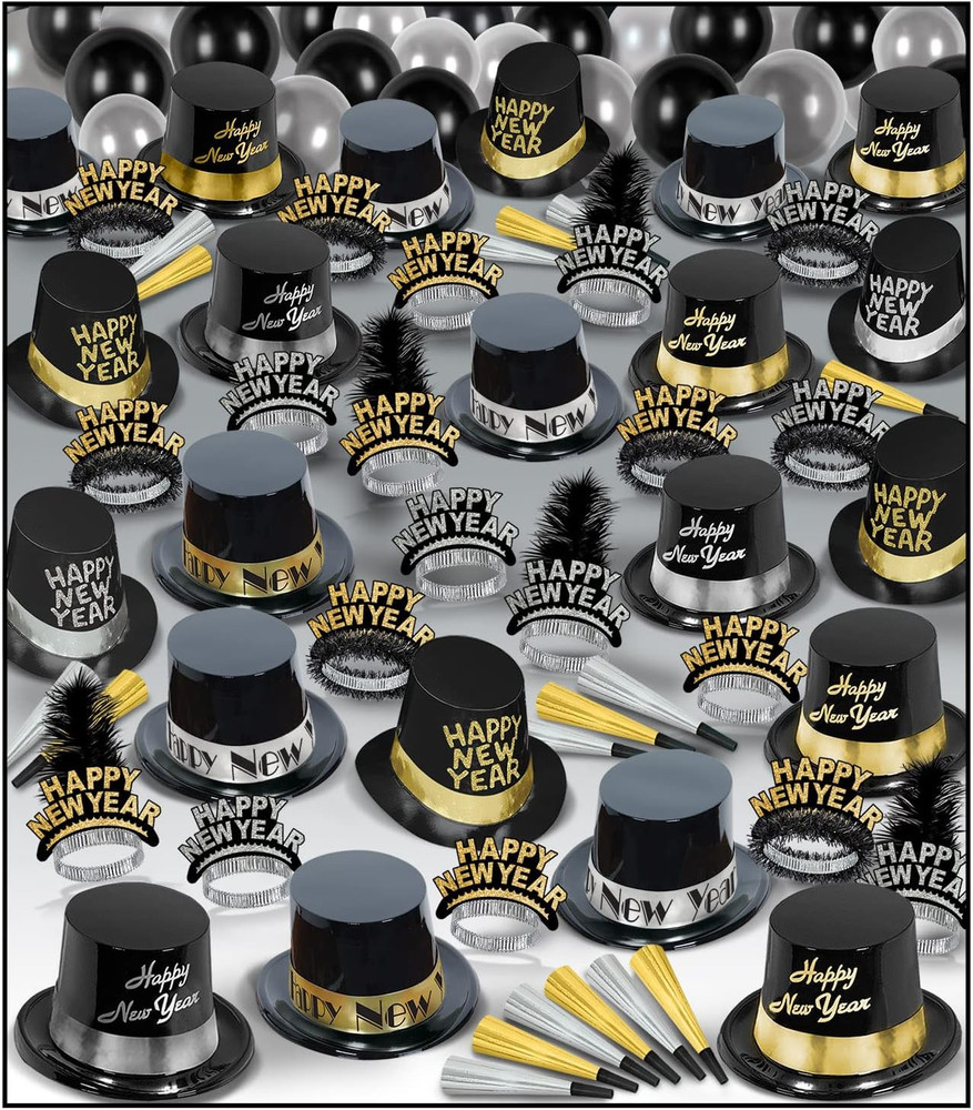 Super Deluxe New Year’S Assortment for 100 Guests – Black, Gold and Silver Party