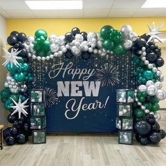 Black and Green Silver Balloon Arch Kit with Explosion Star Balloons, 105pcs …
