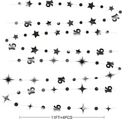 Black Number 16 Circle Dot Twinkle Star Garland Metallic Streamer