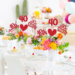 12 PCS 40Th Anniversary Centerpiece Sticks Double Sided Red Glitter Heart 40 Rub