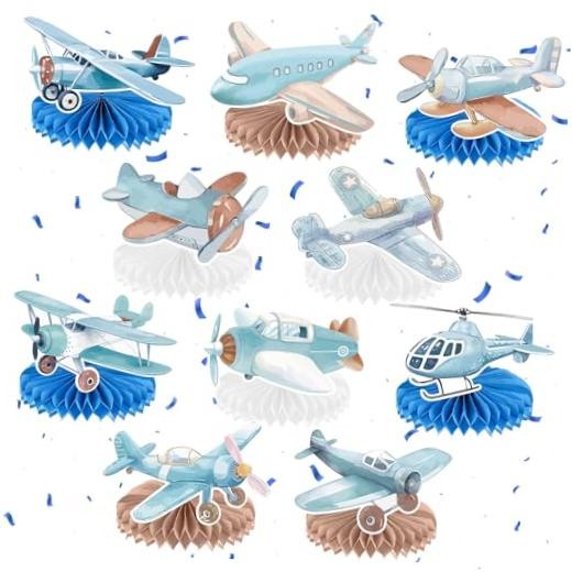 10Pcs Airplane Party Decorations – Honeycomb Centerpieces Table