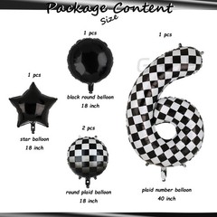 40 Inch Checkered Number Balloon 6 Black and White Race Car Birthday Balloons…