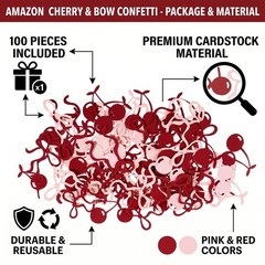100 PCS Cherry Bow Confetti Red Pink Glitter Paper Scatters Baby Shower
