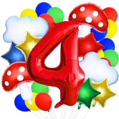 26Pcs Cloud Mushroom Star Number Balloons Kit White Red Yellow Blue Foil Ball…