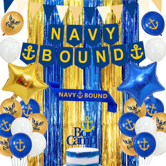 Navy Party Decorations, Blue Gold Naval Military Banner, Navy Bound Themed Cake