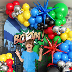 137Pcs Red Blue Yellow Green Black Balloon Arch Garland Kit with Balloons for Bi