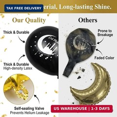 Eid Mubarak Decorations Set – Black and Gold Ramadan Party Supplies including Ba