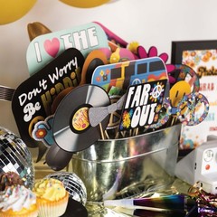 60s Photo Booth Props – 41-pc Photo Booth Kit with 8 x 10-Inch Sign, 60 Adhesive