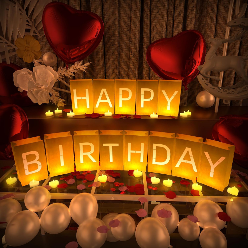 Happy Birthday Decorations, Include Light up Letters, with Tea Lights Candles, L