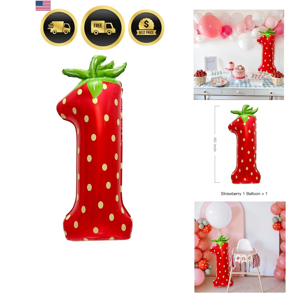 40 Inch Strawberry Number 1 Balloon Berry First Birthday Décor for Baby Girls…