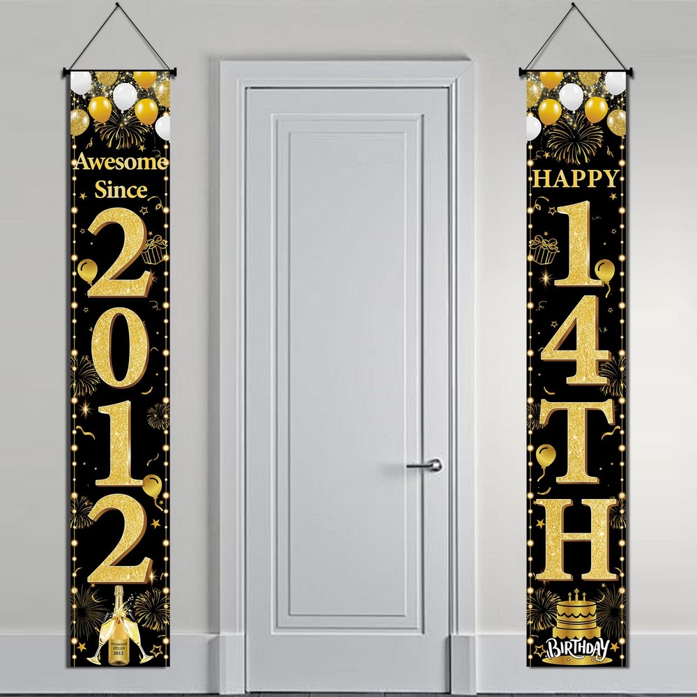 14th Decorations Boys Girls – Black Gold Awesome Since 2012 Door Banner Porch…