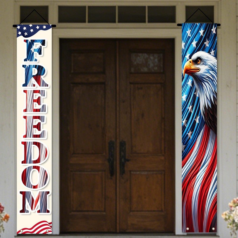 Door Covers Banner U.S. Independence Day 71×12 Inches 2Pcs Polyester God Bless A