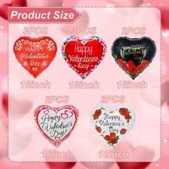 Happy Valentines Day Balloons, 18 Inch Red Pink White Black Heart Balloons, V…