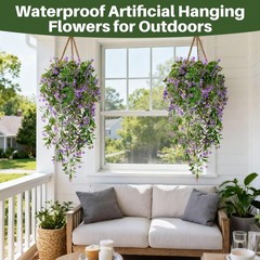 RAINFLOW 3PCS Artificial Hanging Flowers for Outdoors – UV 30″, Purple