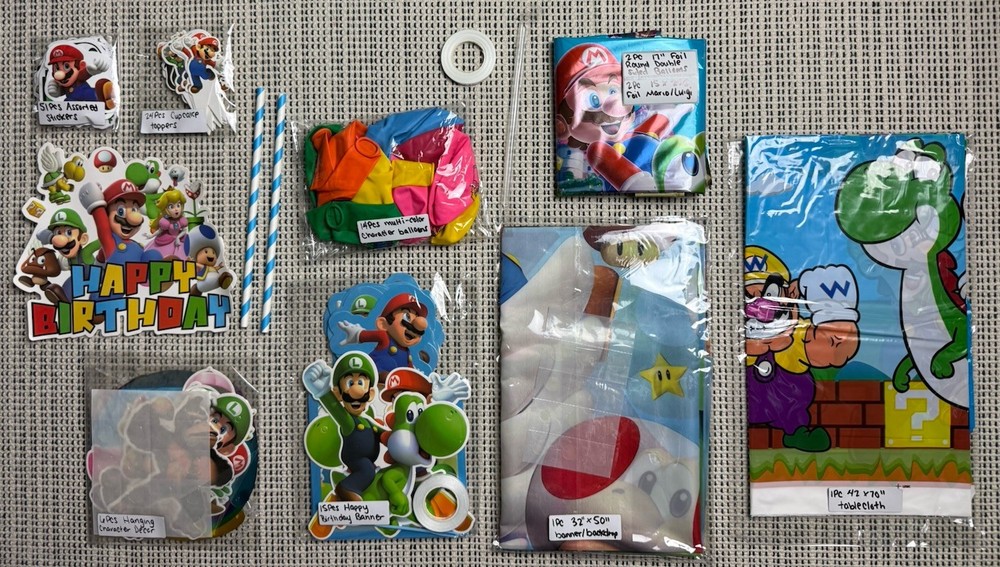 NEW 117Pcs Super Mario Bros Birthday Party Decor Backdrop Banner Cake Toppers+