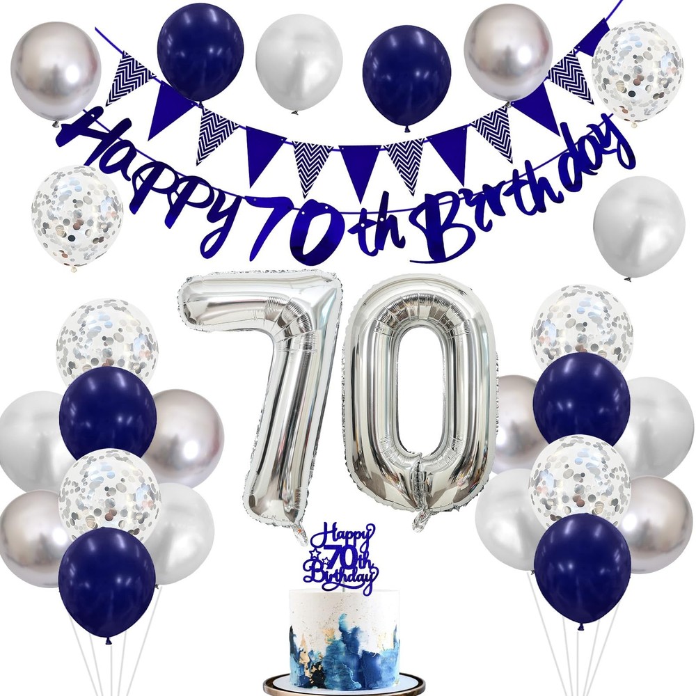70th Birthday Decorations for Men Women, Black Silver White Birthday Balloons…