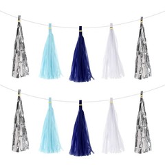 20Pcs Light Blue,Dark Blue,White,Silver Tassel Garland Banner with Rope