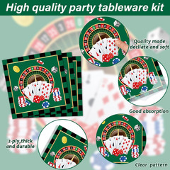 96 Pieces Casino Themed Party Tableware Set for Las Vegas Birthday Party Decorat