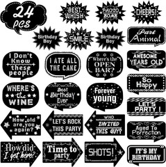 24 Pieces Photo Booth Props Birthday with Stick Happy Birthday Weddings Gradu…