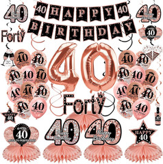 34Pcs 40Th Birthday Decorations Kit for Women, Rose Gold Happy 40 Birthday Banne