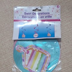 Birthday Hanging Swirl Decorations Foil Multicolor Blue Pink Cake Pattern