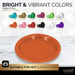 Disposable Paper Plates Orange, 7 Inch Paper Dessert Plates, Strong and Sturd…