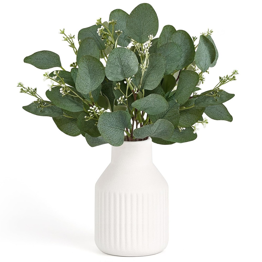 Dahey Artificial Eucalyptus Stems in Ceramic Vase Centerpiece Medium, White