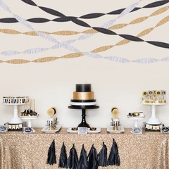 6 Rolls Black Gold Silver Crepe Paper Streamers Tassels Backdrop Decor