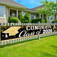 Black Gold Class of 2026 Graduation Party Decorations, 9 4/5ft Congrats Grad …