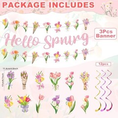 Spring Party Decorations, Hello Spring Hanging Swirls Sign Watercolor Tulip
