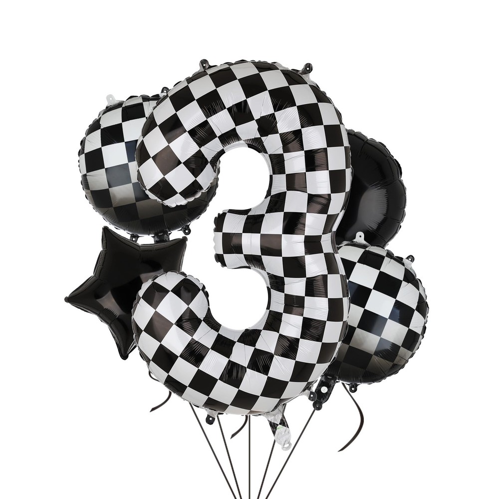 40 Inch Checkered Number Balloon 3 Black and White Race Car Birthday Balloons…