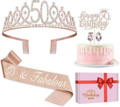 Complete 50th Birthday Decorations for Women: Sash, Crown & Glittery Cake Topper