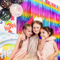 2PCS, Rainbow Foil Fringe Curtain, Backdrop Party Decoration, Birthday Wedding