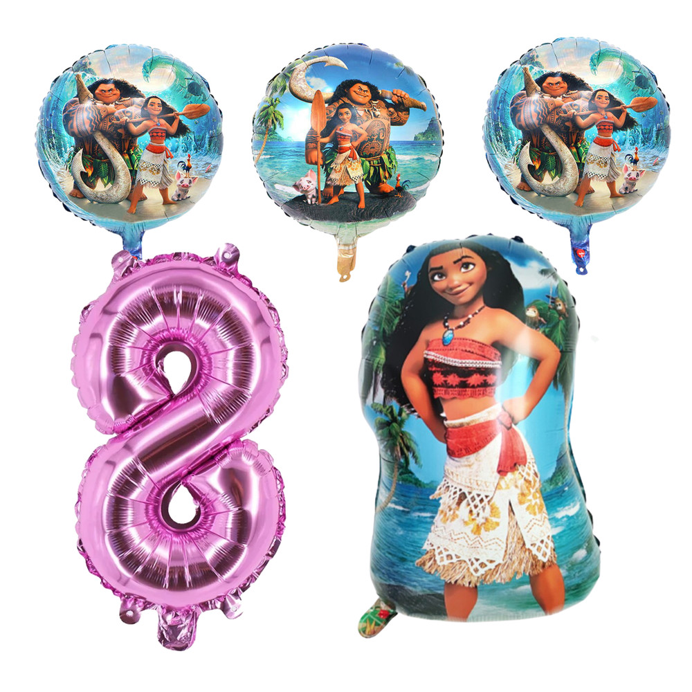 Moana 8th Birthday Party Foil Balloon Set Number 8 Pink Blue