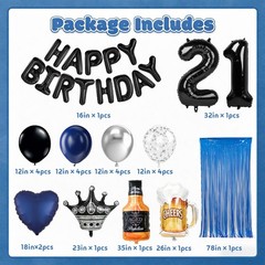 Black and Blue Decorations for Men, Black 21 balloon number, Black Happy Ball…