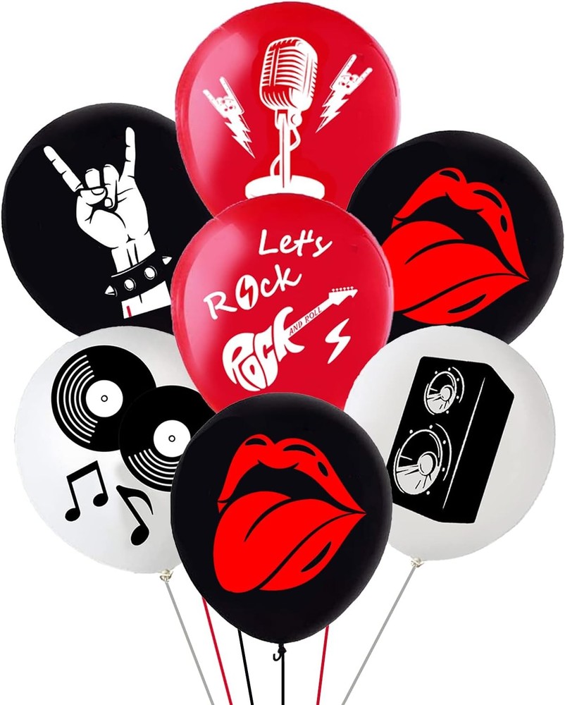 50PCS Rock and Roll Latex Balloons Party Supplies Decorations -80s/90s Nostalgia