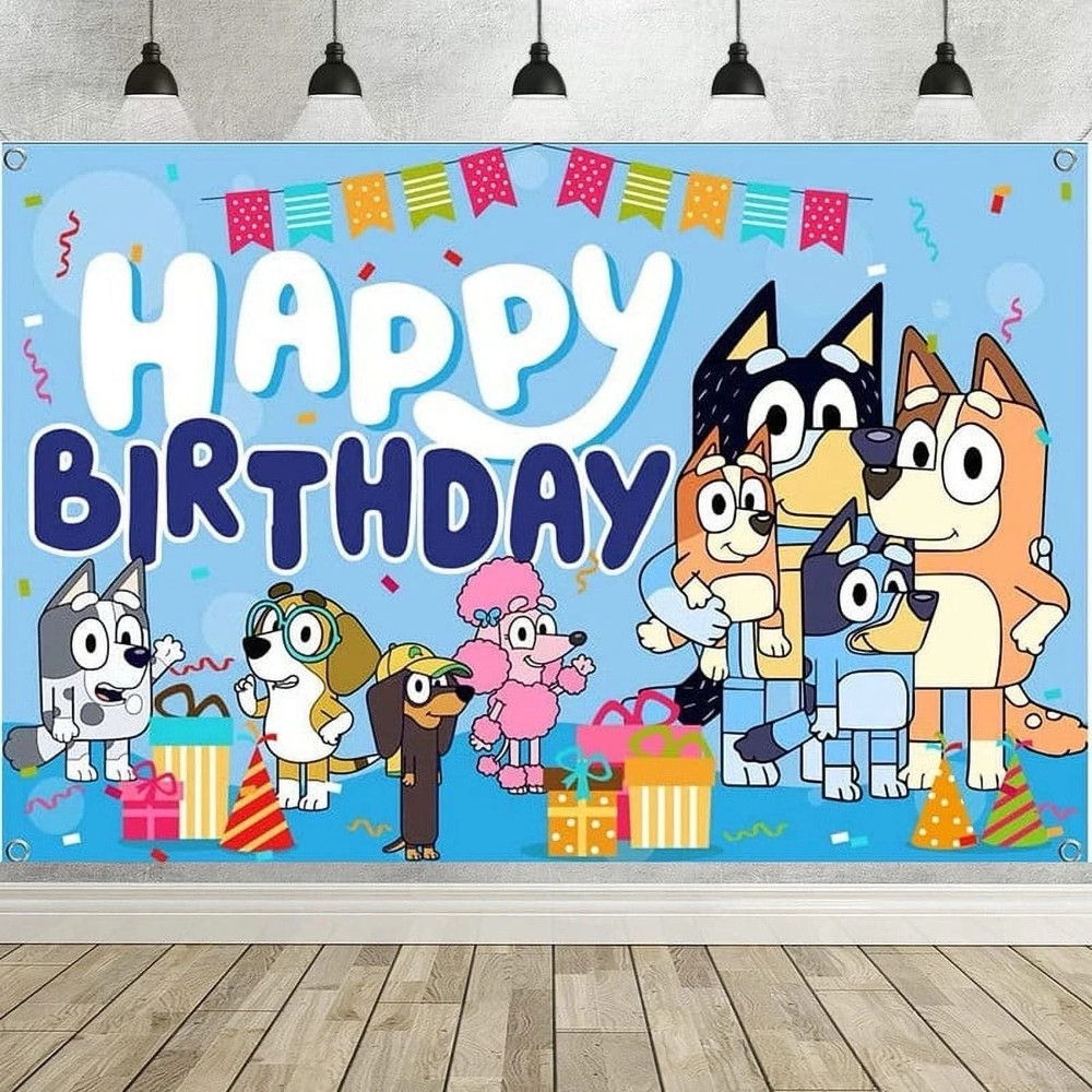 Cartoon Herding Dog Theme Happy Birthday Backdrop for Kids Party Decorate 7x5ft