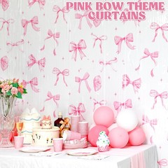 3 PCS Pink Bow Tinsel Foil Fringe Curtains Backdrop 3.3×6.6 Ft Party Streamer
