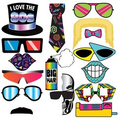 Retro 80s Photo Booth Props – 37 Pieces – Funny 1980s Theme Party Supplies, D…