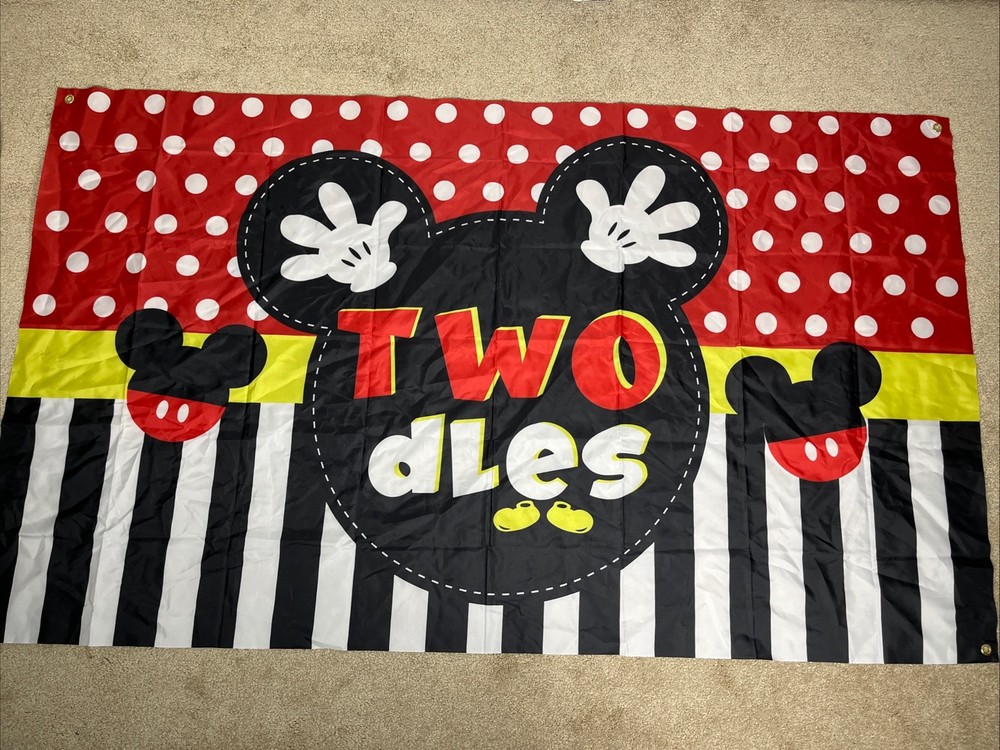 Mickey 2nd Birthday Photography Backdrop Mickey Inspired Oh Twodles 60 X 35”