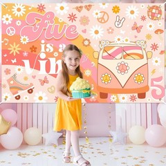 Mocsicka Groovy 5th Birthday Backdrop Banner Five is a Vibe Birthday Background
