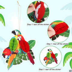 9 Pcs Tropical Birds Honeycomb Cutouts, Hanging Parrot Paper Cutouts Hawaiian S