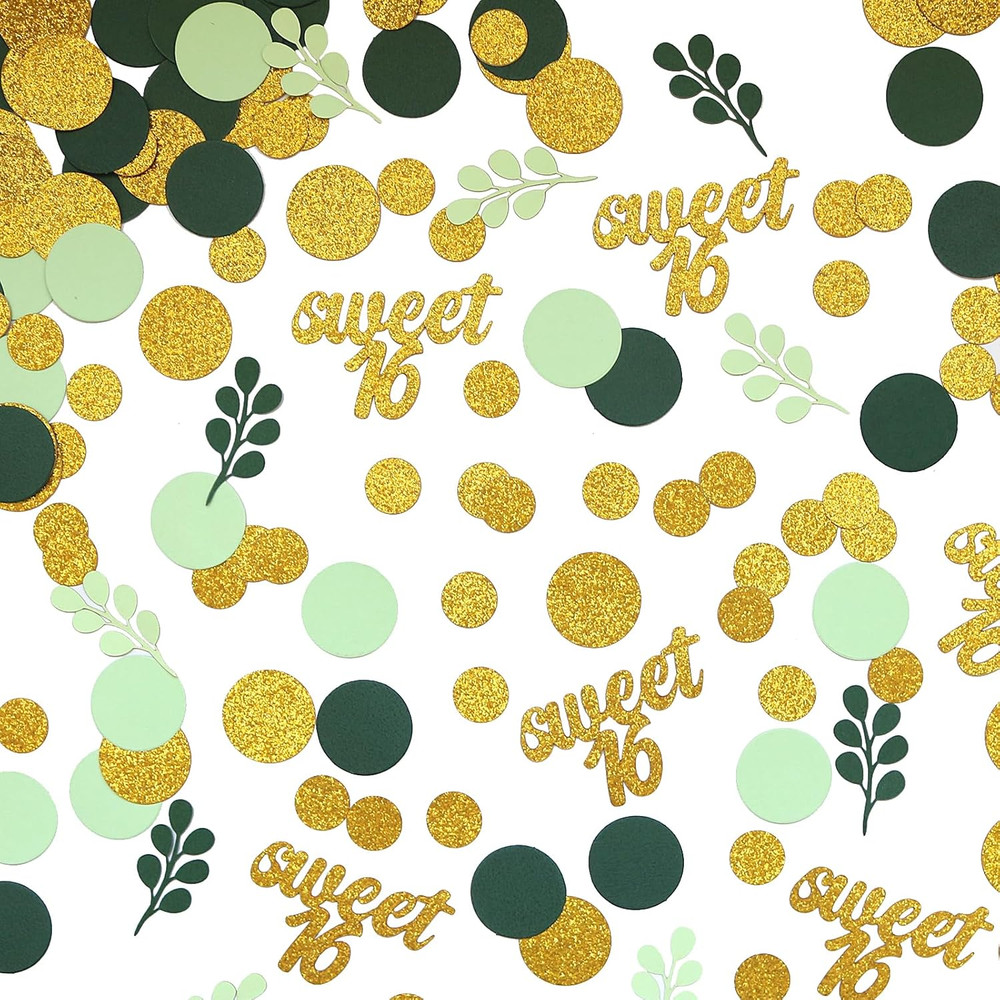 300PC Gold Glitter and Sage Green Sweet 16 Party Decorations Greenery Happy 16Th