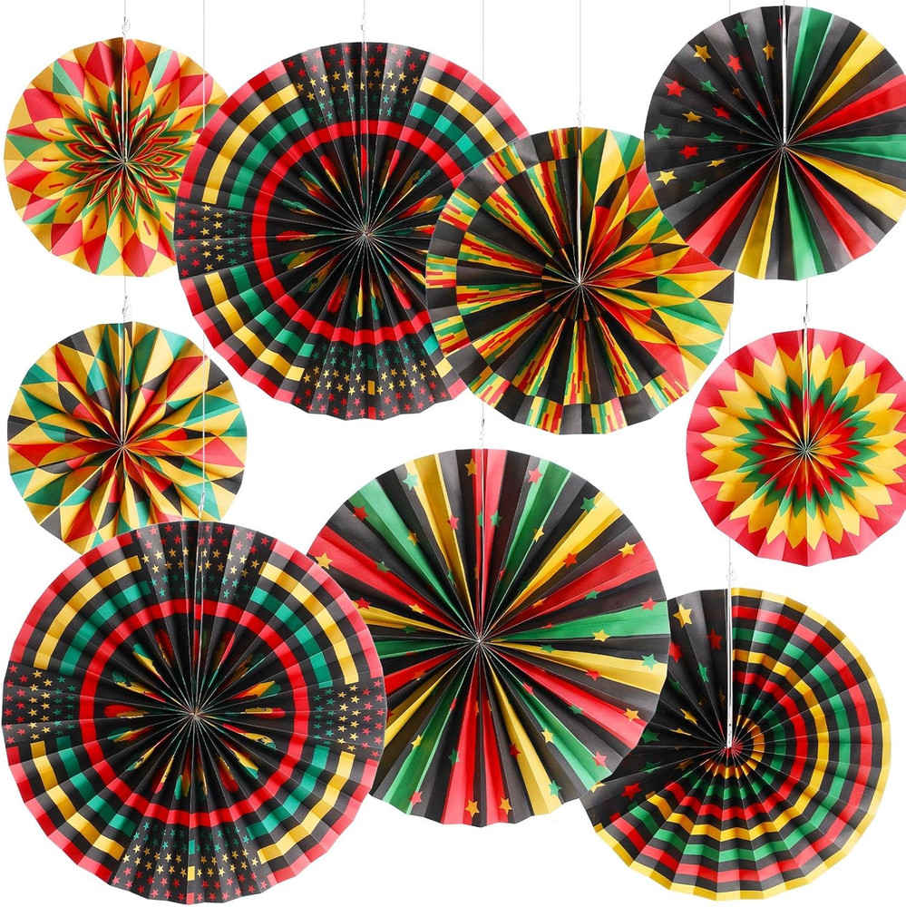 Outus Black History Month Decorations Paper Fans Juneteenth Hanging Paper Fans K