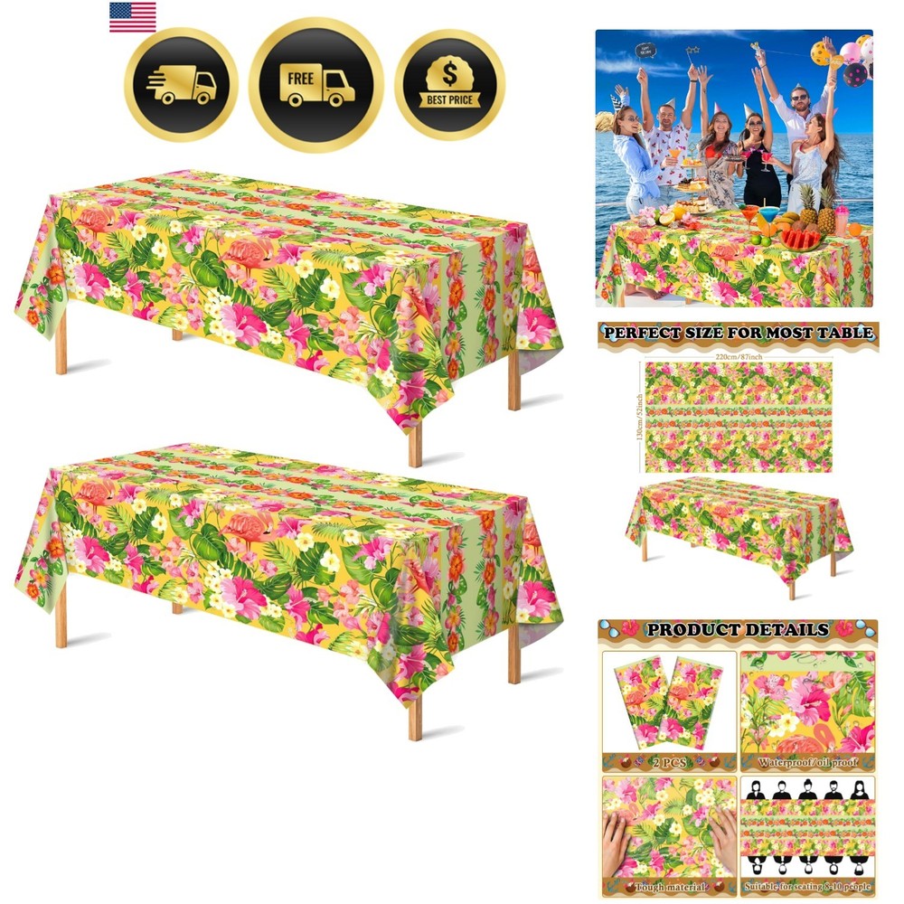 2 Pack Luau Party Decorations – Plastic Tablecloth for Hawaiian Theme Party D…