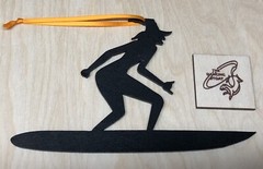 halloween / Surfing Hanging Witch Laser Cut Painted Plywood. With Ribbon.