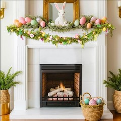 6ft Easter Garland Lighted Artificial Easter Egg Garland with Flowers Spring Flo