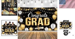 Graduation Decorations 2026 Black and Gold Congrats Grad Banner 72×44 Inch