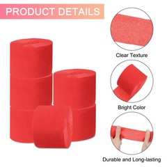 Crepe Paper Streamers 6 Rolls 492ft for Decoration, Red(1.8 in x 82 Ft/Roll)