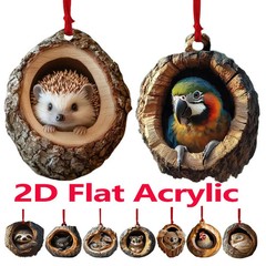 2025 Animal Christmas Ornaments 2D Cute Acrylic Raccoon Cat Owl Squirrel Animal